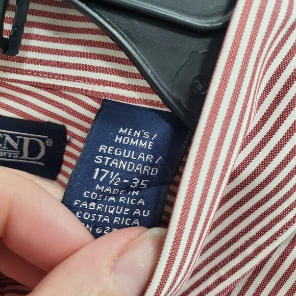 Lands' End Men's Burgundy‎ White Stripe Monogram MJW LS Button Up Sz 17.5 - 35 - Picture 4 of 5